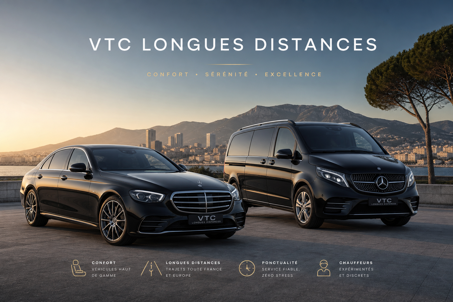 Chauffeur privé VTC des longues distances — berline et VAN France et Europe MonChauffeurVIP