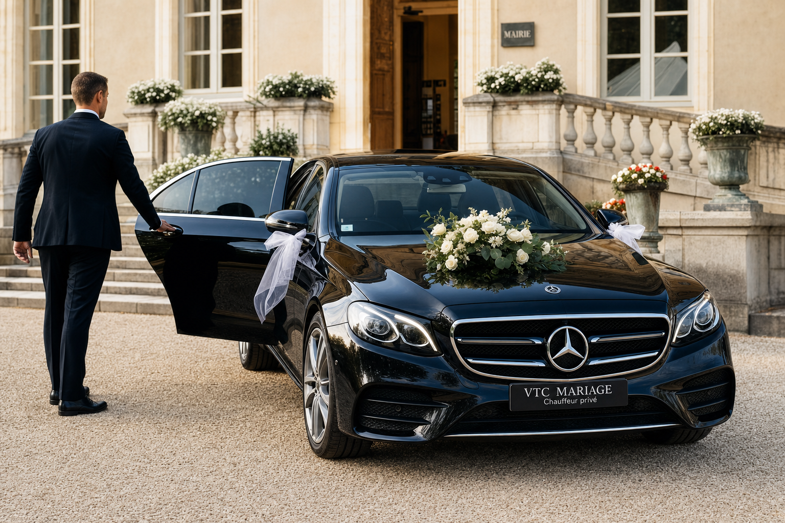 Berline mariage 77 avec chauffeur privé pour mairie et réception - MonChauffeurVIP