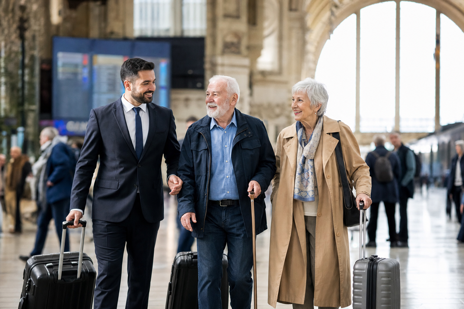 Accompagnement seniors en gare — assistance bagages MonChauffeurVIP