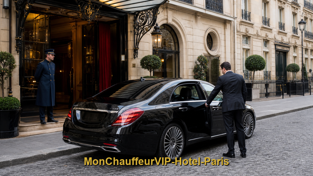 Transfert hôtel Paris — berline devant palace parisien MonChauffeurVIP