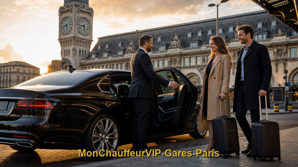 VTC gares parisiennes — berline TGV devant grande gare Paris MonChauffeurVIP