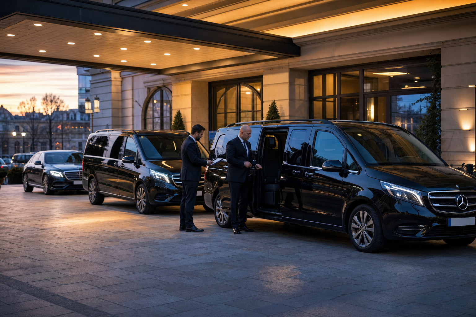 VAN et berline VTC salon — flotte MonChauffeurVIP exposants